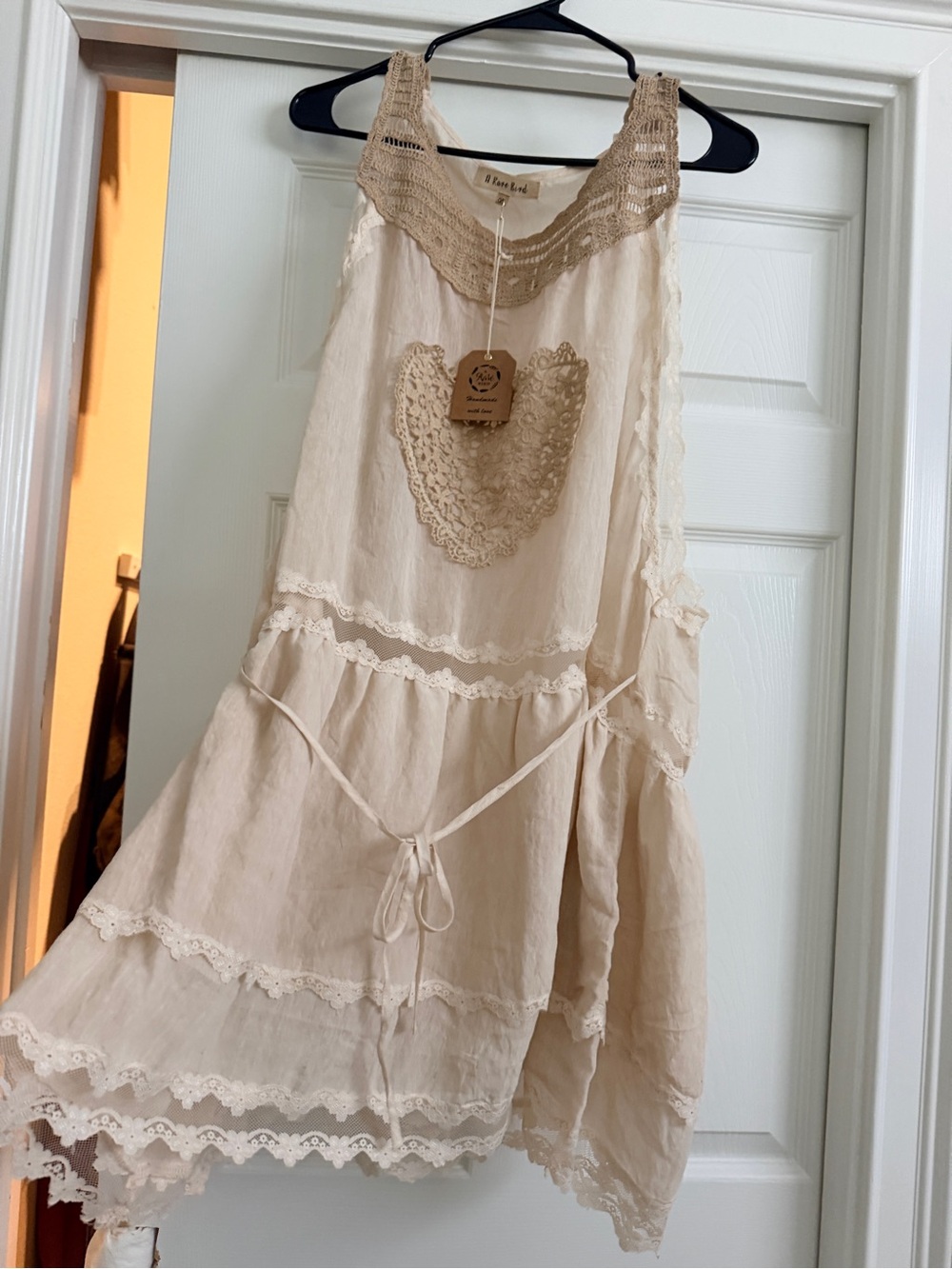 A Rare Bird- Boho Cream Lace Overlay Tunic Dress - Picture 3 of 9